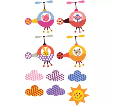 Sticker infantil animales helicóptero - TenVinilo