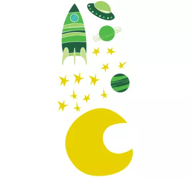 Sticker infantil espacial tonos verdes - TenVinilo