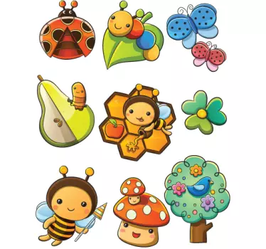 Sticker infantil insectos y flores - TenVinilo