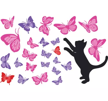 Vinilo adhesivo gato cazando mariposas - TenVinilo