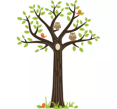 Vinilo decorativo árbol y búhos - TenVinilo