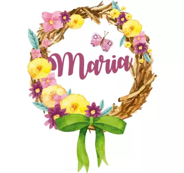 Vinilo decorativo corona de flores con nombre  - TenVinilo