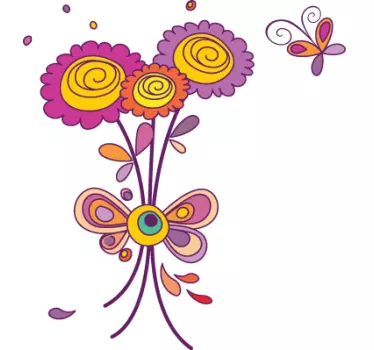 Vinilo decorativo flores violetas y mariposa - TenVinilo