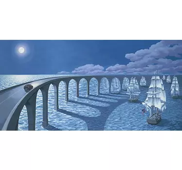 Vinilo decorativo puente barcos ilusión - TenVinilo