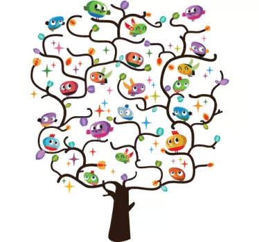 Vinilo infantil árbol lleno de pájaros - TenVinilo