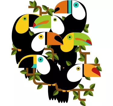 Vinilo infantil árboles y animales de la selva - TenVinilo