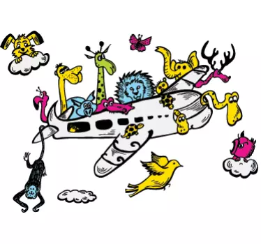 Vinilo infantil avión de animales - TenVinilo