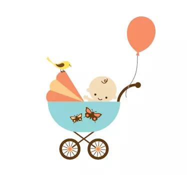 Vinilo infantil bebé carrito y globo - TenVinilo