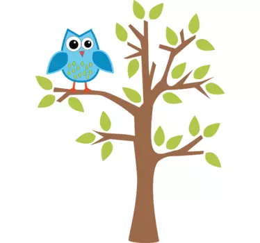 Vinilo infantil búho azul en árbol - TenVinilo