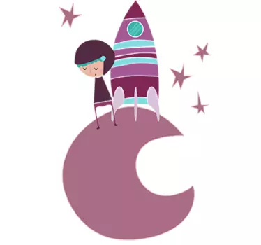 Vinilo infantil cosmonauta luna morado - TenVinilo