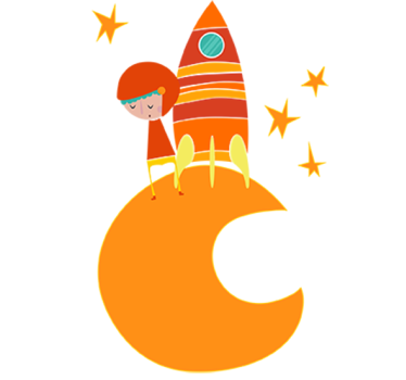 Vinilo infantil cosmonauta luna naranja - TenVinilo