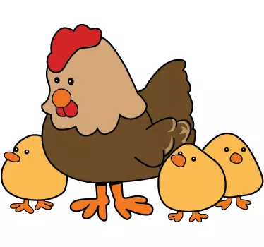 Vinilo infantil gallina y tres pollitos - TenVinilo