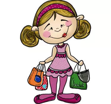 Vinilo infantil niña de compras - TenVinilo