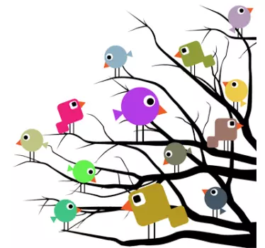 Vinilo infantil pájaros color ramas árbol - TenVinilo