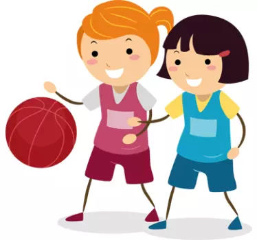 Vinilo infantil pareja jugadoras baloncesto - TenVinilo
