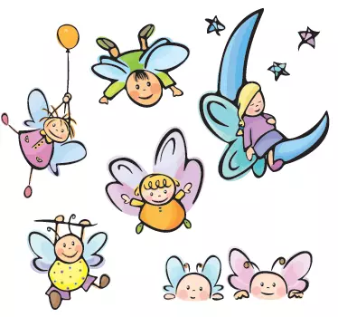 Vinilo infantil set ilustración ángeles - TenVinilo
