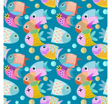 Vinilo muebles azul peces multicolor - TenVinilo