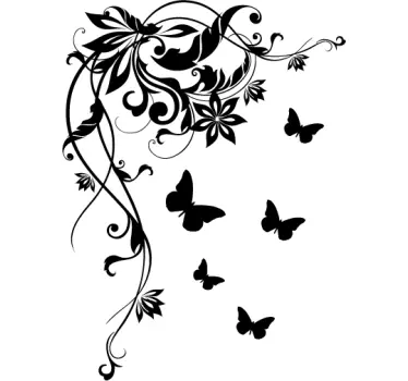 Vinilo para esquinas flores y mariposas - TenVinilo
