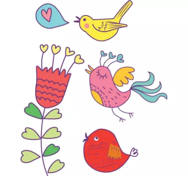 Vinilo para habitación infantil aves y flor - TenVinilo