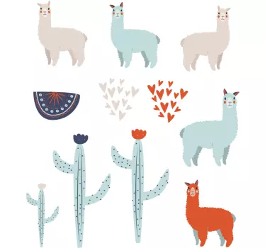 Vinilo pared animales llamas estilo nórdico - TenVinilo
