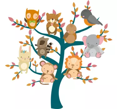 Vinilo habitación infantil árbol con animales - TenVinilo