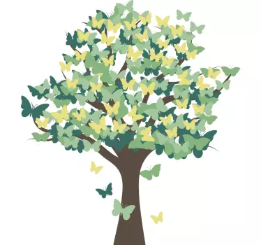 Vinilo decorativo de árbol con mariposas - TenVinilo