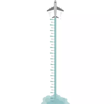 Vinilo pared medidor infantil de avión volando - TenVinilo