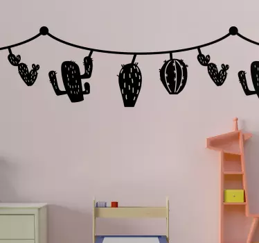 Vinilo habitación infantil cactus patrón monocolor - TenVinilo