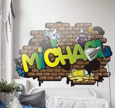 Vinilo habitación juvenil graffiti en ladrillo con nombre - TenVinilo