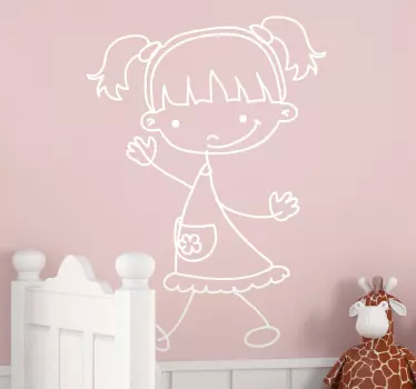 Vinilo infantil dibujo línea niña feliz - TenVinilo