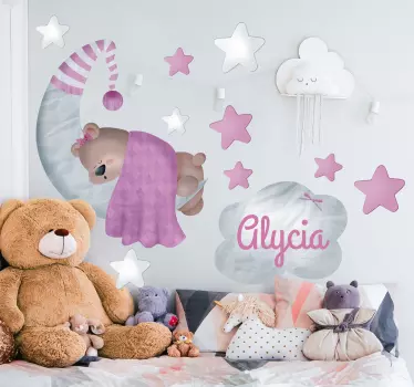 Vinilo decorativo infantil osito personalizable rosa - TenVinilo