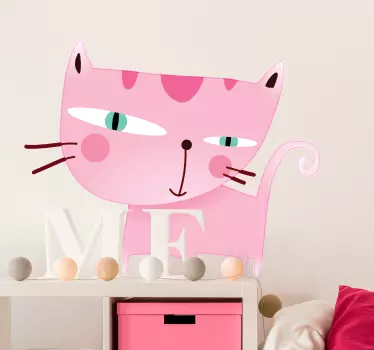 Adhesivo decorativo dibujo gato rosa - TenVinilo