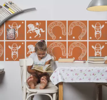 Azulejos vinilicos herraduras vaqueras naranjas - TenVinilo