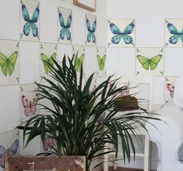 Azulejos vinílicos mariposas verdes y azules - TenVinilo
