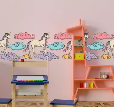 Vinilo pared cenefa dibujos de unicornios - TenVinilo