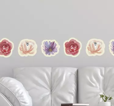 Cenefa adhesiva diseño floral acuarela - TenVinilo