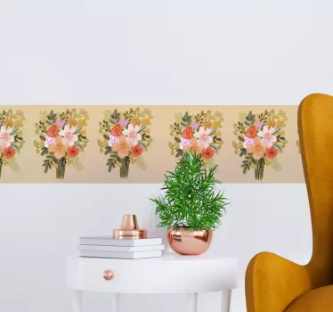 Cenefa adhesiva patrón de arreglo floral - TenVinilo