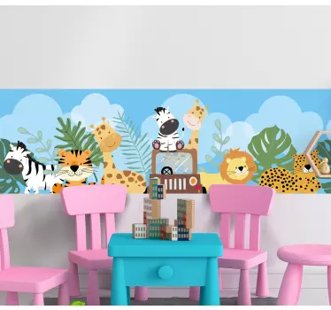 Cenefa decorativa Animales de safari con león cebra y jirafa - TenVinilo