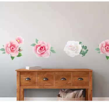 Cenefa decorativa Establecer rosas florales de diseño elegante - TenVinilo