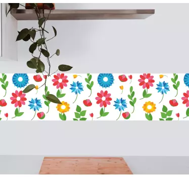 Cenefa decorativa Flores de composición roja y azul - TenVinilo