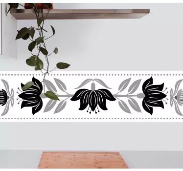 Cenefa decorativa Flores de esmalte negro - TenVinilo