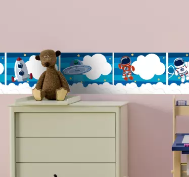Cenefa decorativa infantil cohetes y astronauta - TenVinilo