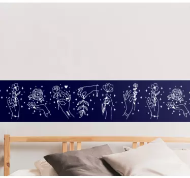 Cenefa decorativa Manos con flores dibujadas a mano - TenVinilo