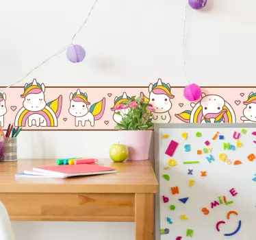 Cenefa infantil de unicornio de color rosa - TenVinilo