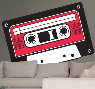 Pegatina cinta cassette roja y negra - TenVinilo