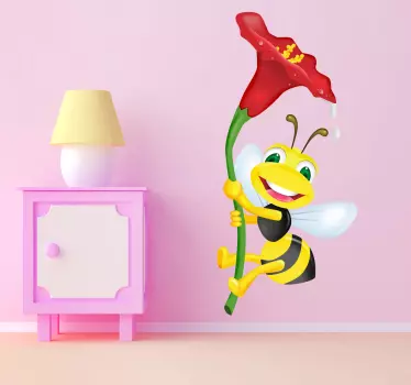 Pegatina infantil abeja con flor roja - TenVinilo