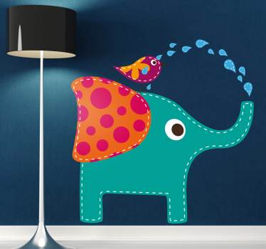 Pegatina infantil elefante duchando ave - TenVinilo