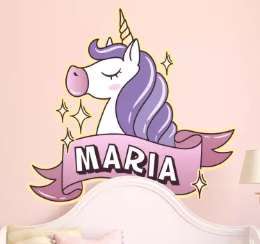 Vinilo infantil con nombre unicornio y estrellas - TenVinilo