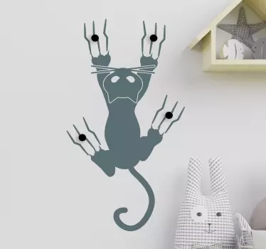 Perchas adhesivas gato escalando pared - TenVinilo