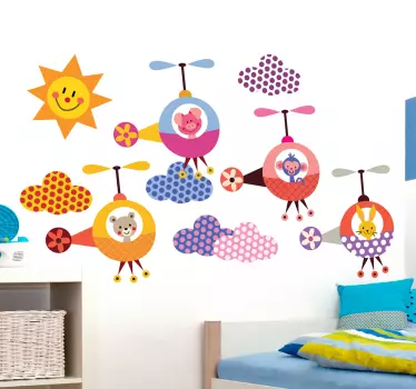 Sticker infantil animales helicóptero - TenVinilo